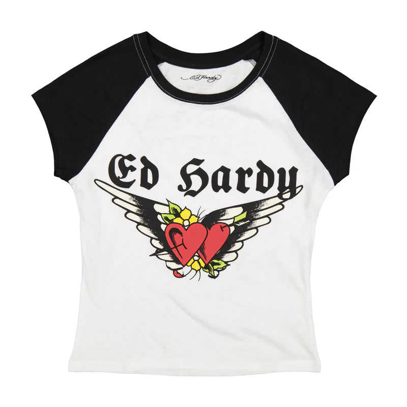 ED HARDY Heart Wings Raglan Cap Sleeve Tee