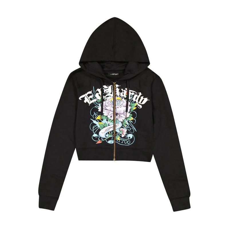 ED HARDY Ice Flower Zip Front Hoodie