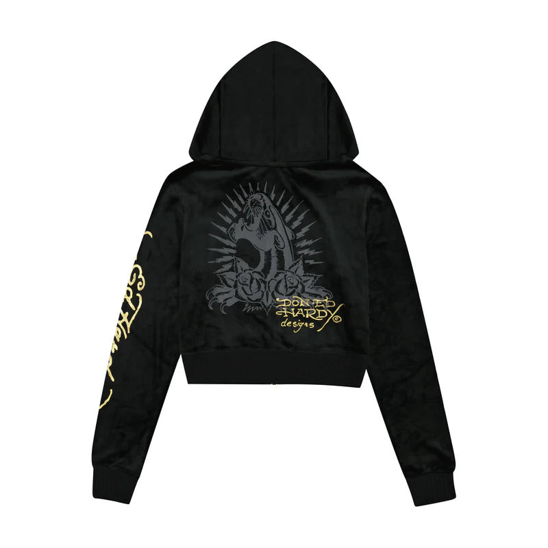 ED HARDY Amor Butterfly Velour Zip Front Hoodie