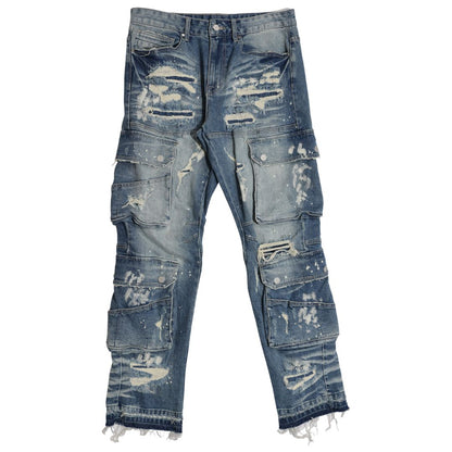 FIRST ROW Utility Cargo Repair Denim Pants