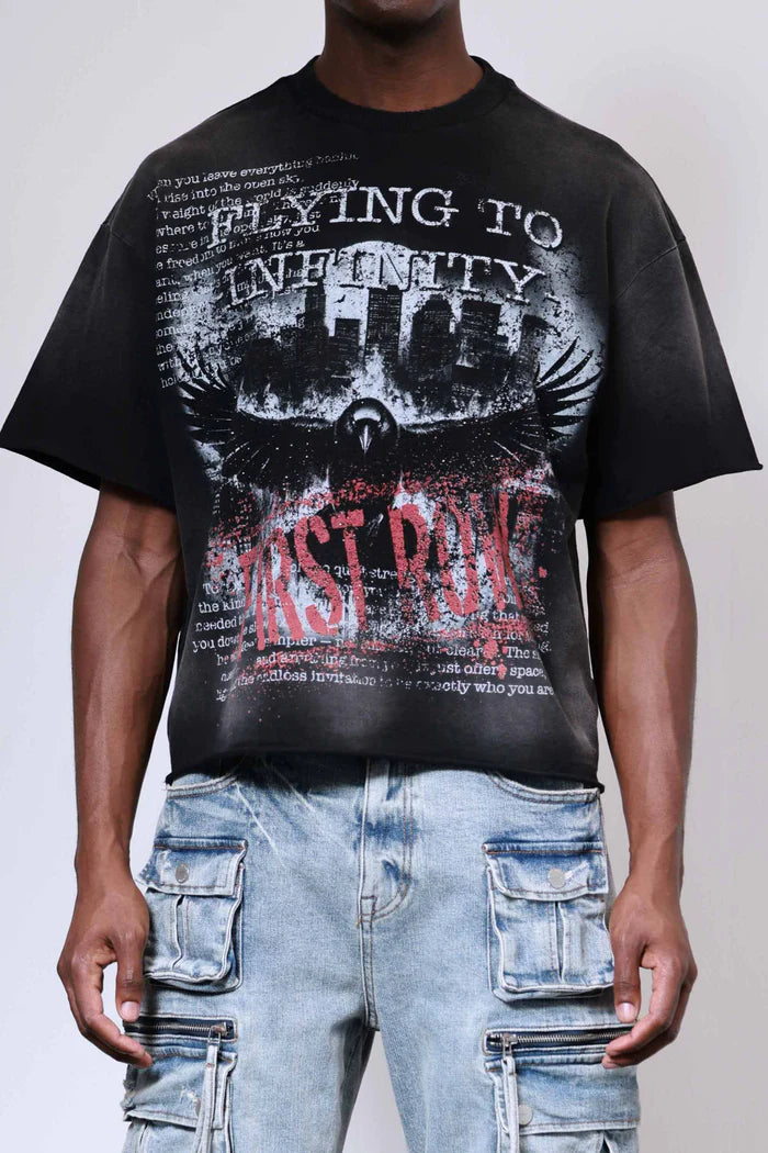 FIRST ROW Breaking News Flying To Infinity Cropped Tee