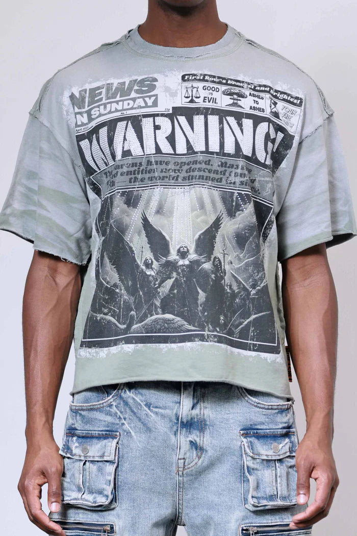 FIRST ROW Breaking News Warning From Heaven Cropped Tee