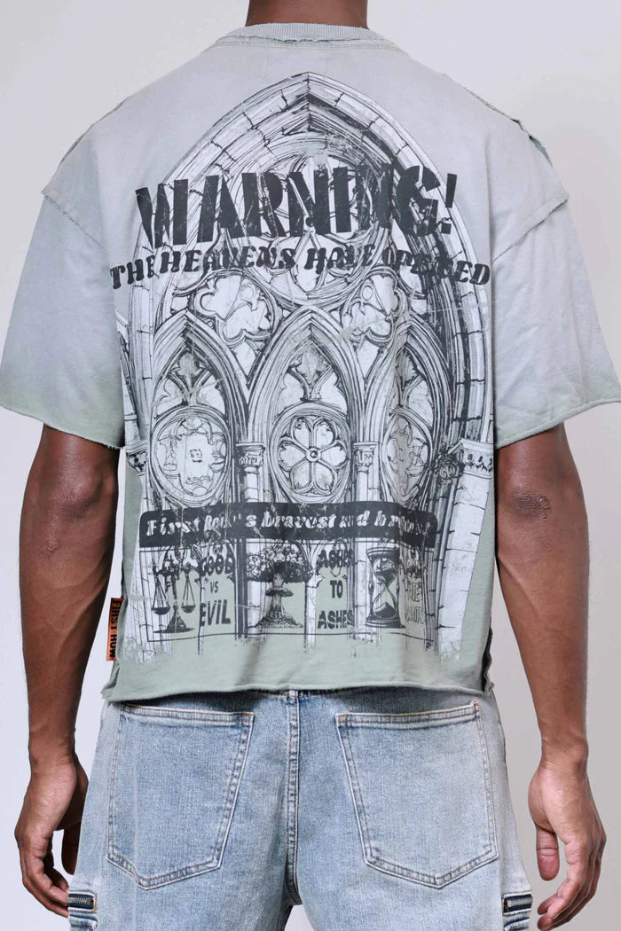 FIRST ROW Breaking News Warning From Heaven Cropped Tee