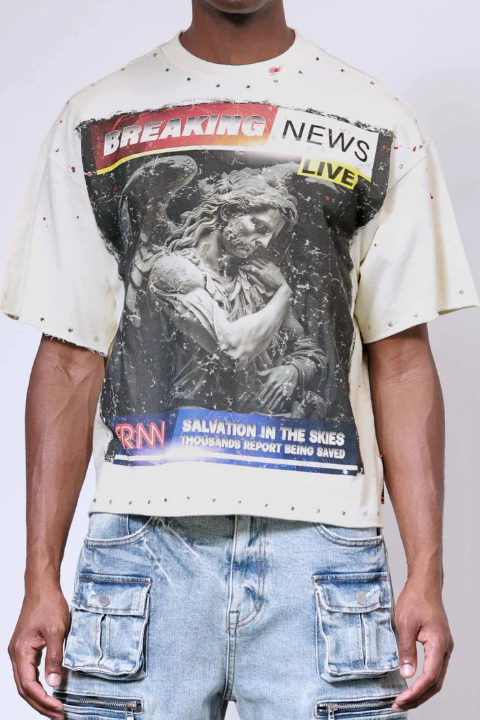 FIRST ROW Breaking News Salvation In The Skies Cropped Tee