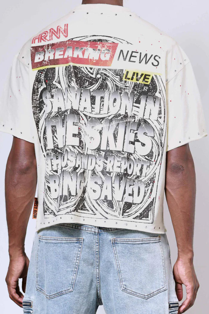 FIRST ROW Breaking News Salvation In The Skies Cropped Tee