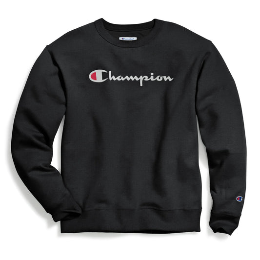 CHAMPION Powerblend Crewneck Sweatshirt Classic Script Logo - Black