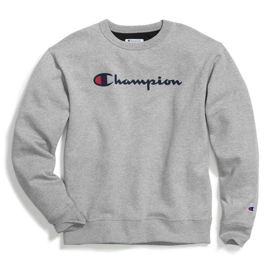 CHAMPION Powerblend Crewneck Sweatshirt Classic Script Logo - Grey