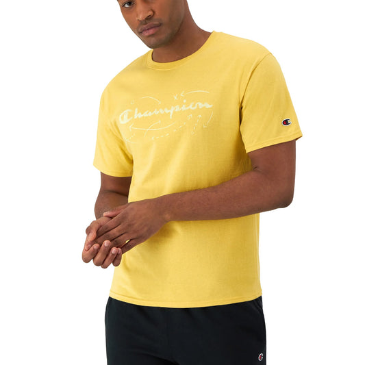 CHAMPION Script Play Lines Classic Graphic T-Shirt - Yellow