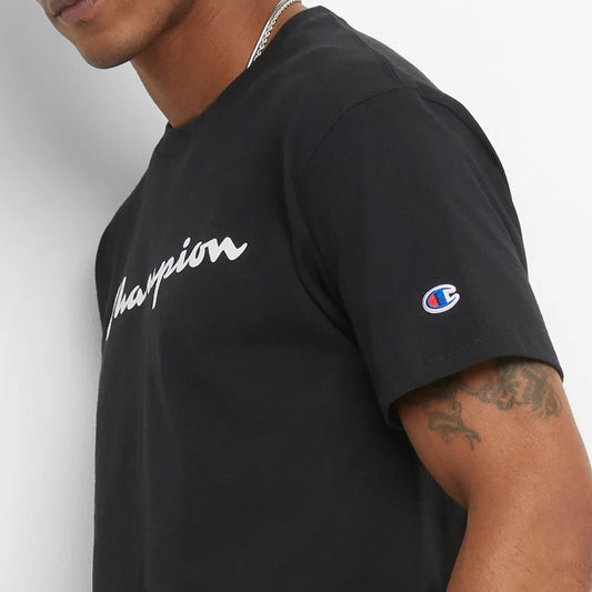 Champion Authentic Script Logo Print Jersey T-Shirt - Black