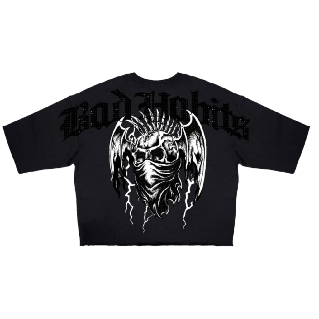 ROKU Punk Bad Habits Rhinestone Cropped Tee