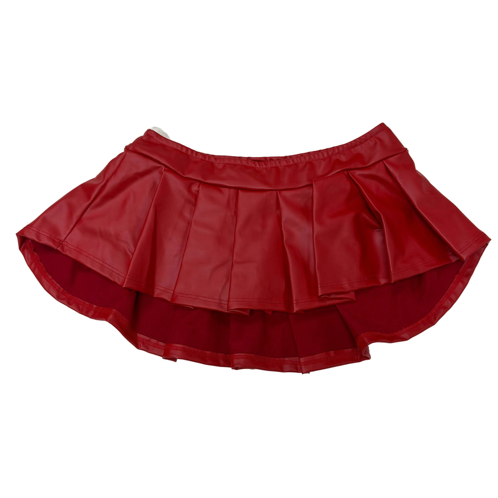 Women’s High-Waisted PU Leather Pleated Mini Skort
