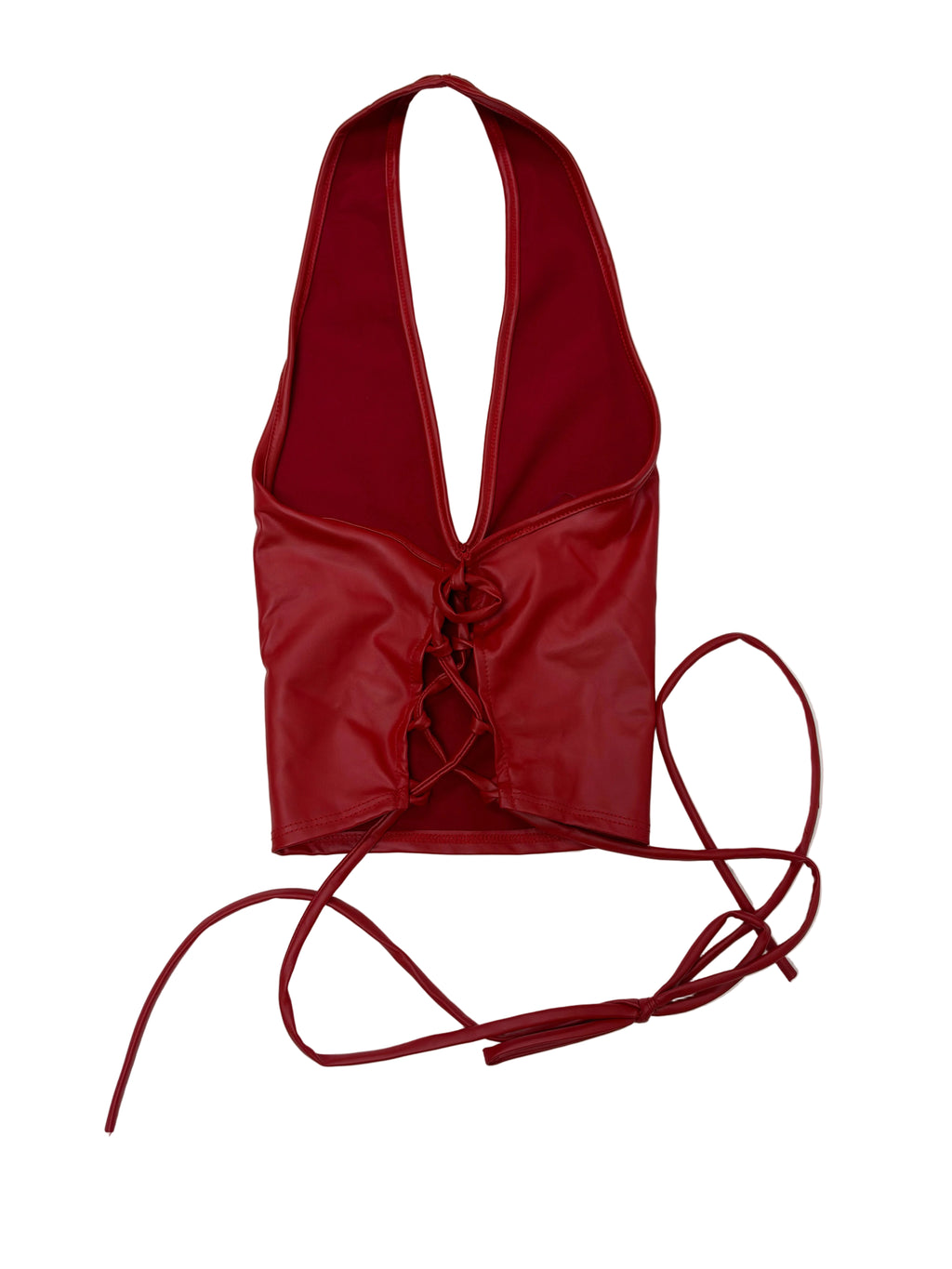 Women's PU Leather Halter with Lace Up Open Back