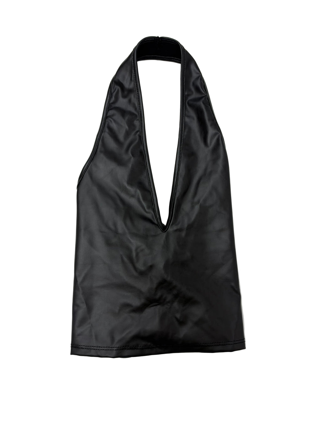 Women's PU Leather Halter with Lace Up Open Back