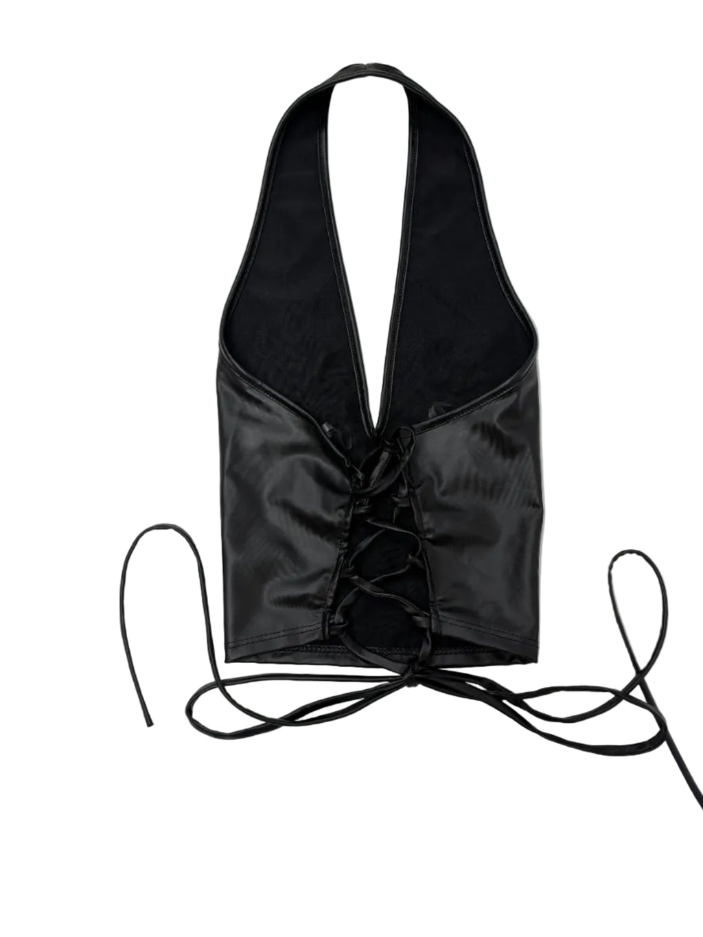 Women's PU Leather Halter with Lace Up Open Back