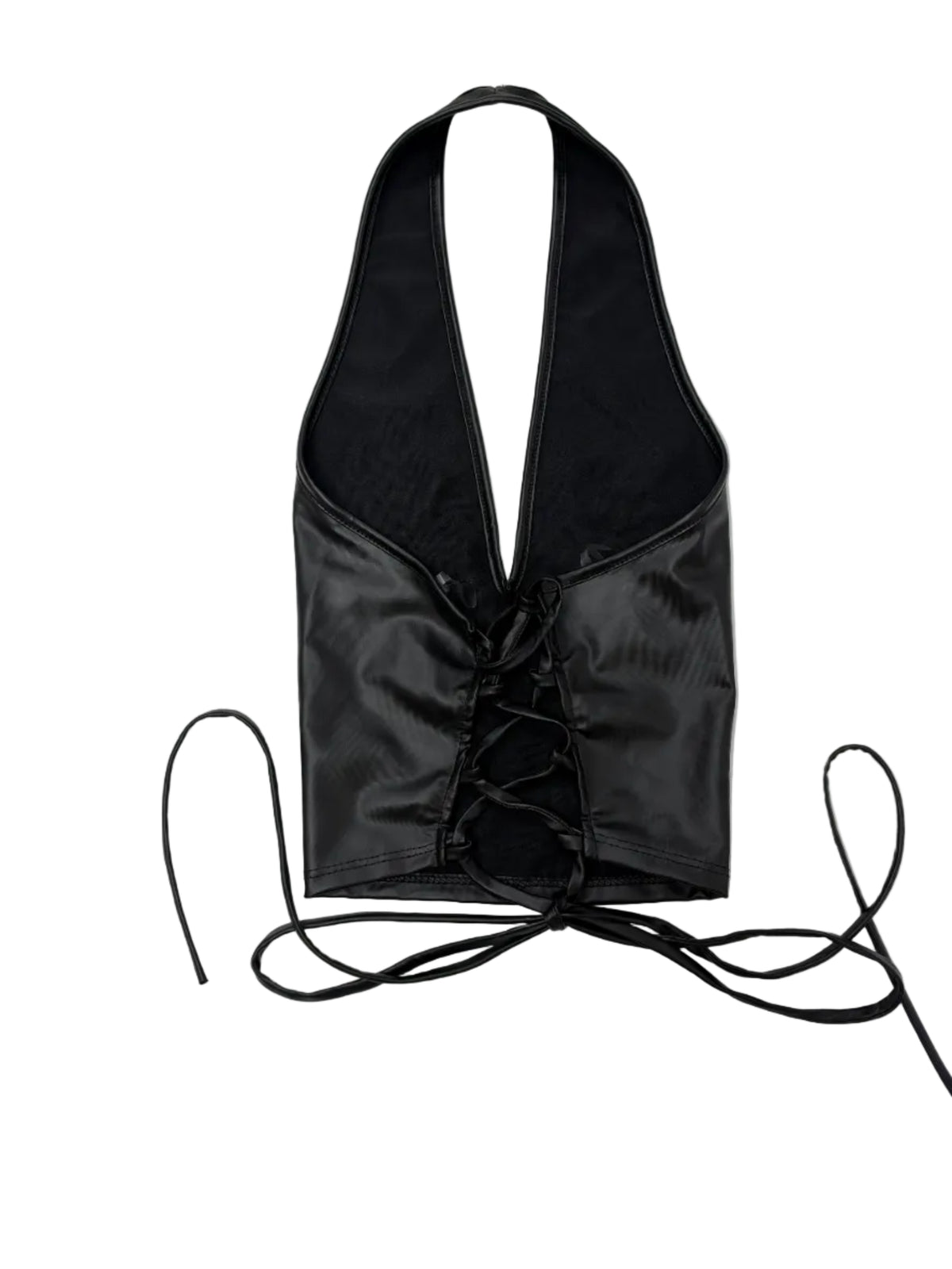 Women's PU Leather Halter with Lace Up Open Back