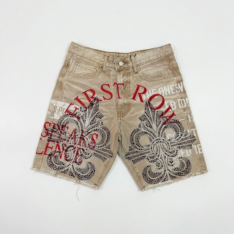 FIRST ROW Canvas Shorts W/ Stud BOTTOM
