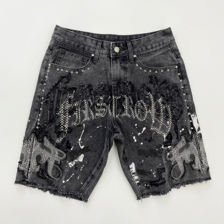 FIRST ROW Canvas Shorts W/ Stud BOTTOM