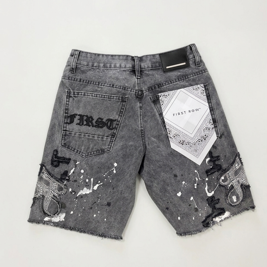FIRST ROW Canvas Shorts W/ Stud BOTTOM
