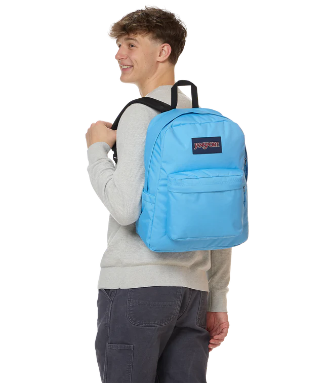 blue topaz jansport superbreak backpack in real life Plus FX - Work, Travel, or Laptop Bag with Water Bottle Pocket - Azul One large main compartment Jansport Big Student Backpack Bright
