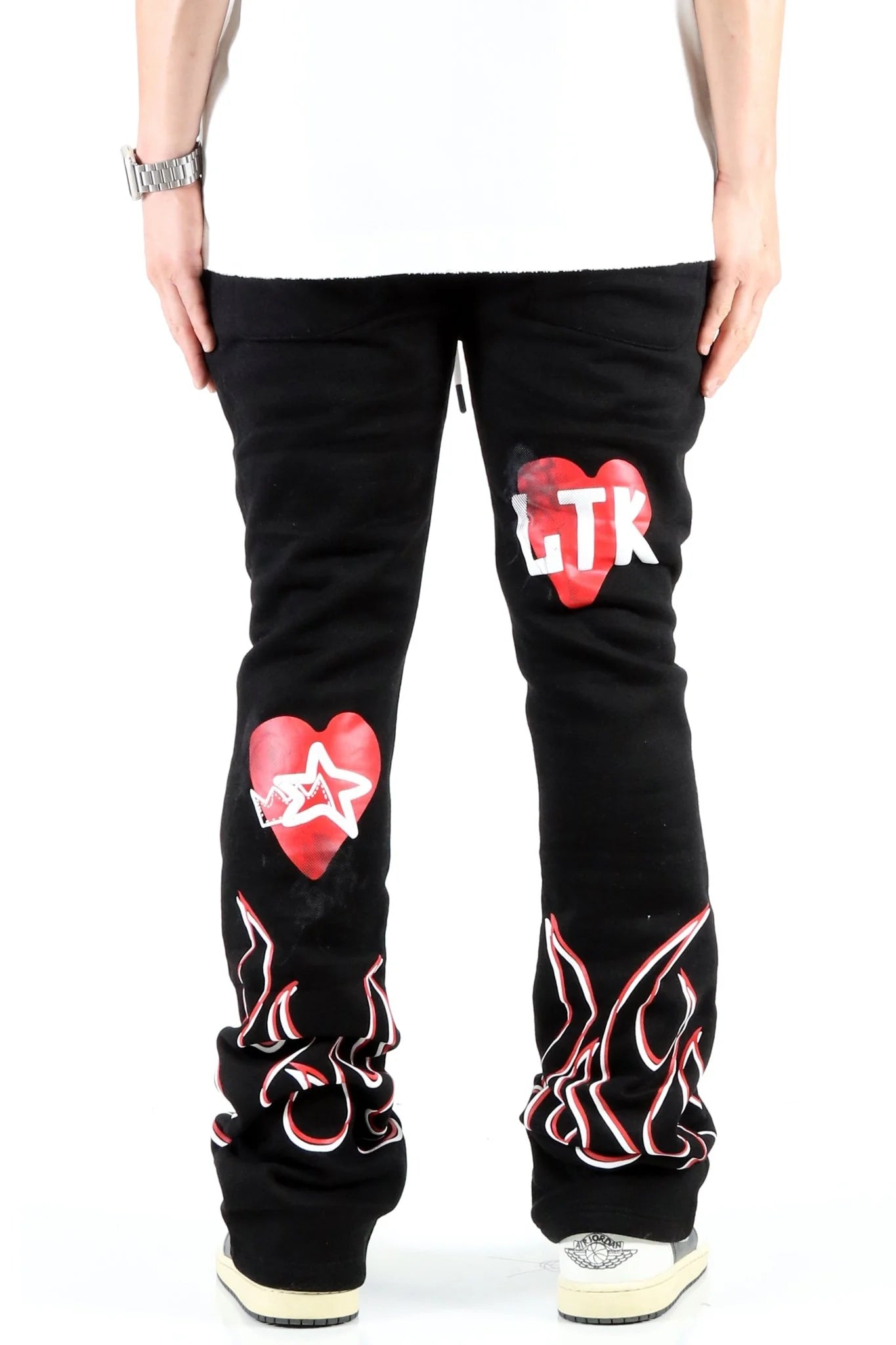 KLEEP Heavyweight Brushed Graphic Skinny Flare Stacked Pants