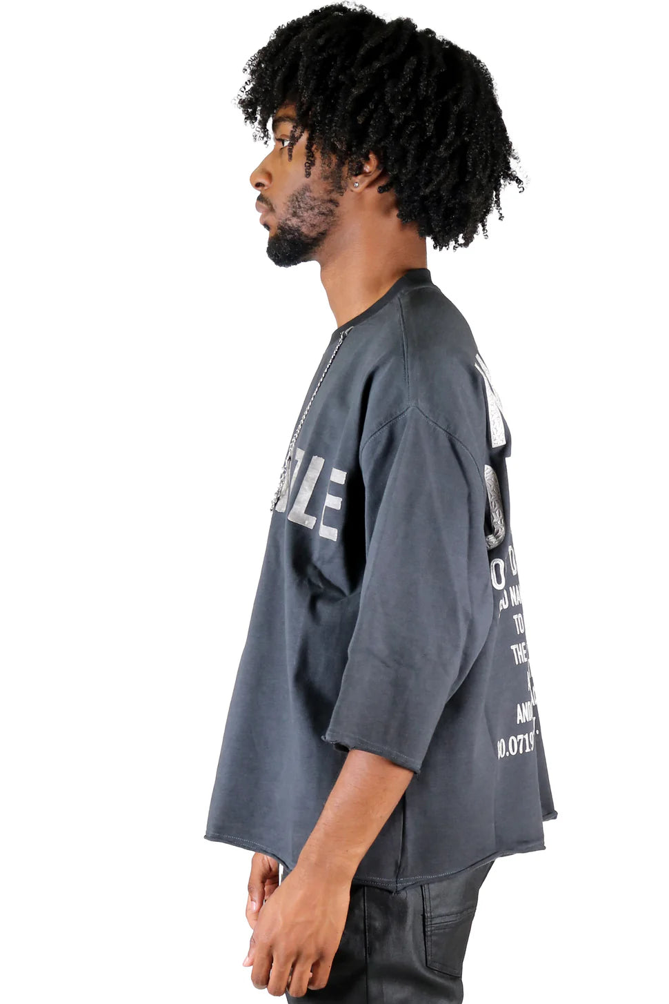 KLEEP Washed S/N Jersey 3/4 Sleeve Crop Top Tee with Detachable Necklace