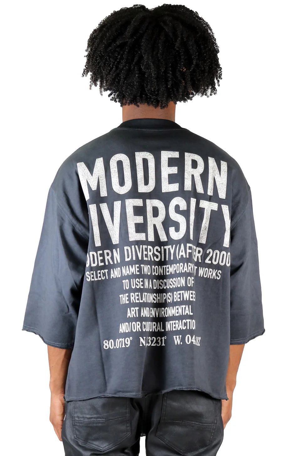 KLEEP Washed S/N Jersey 3/4 Sleeve Crop Top Tee with Detachable Necklace