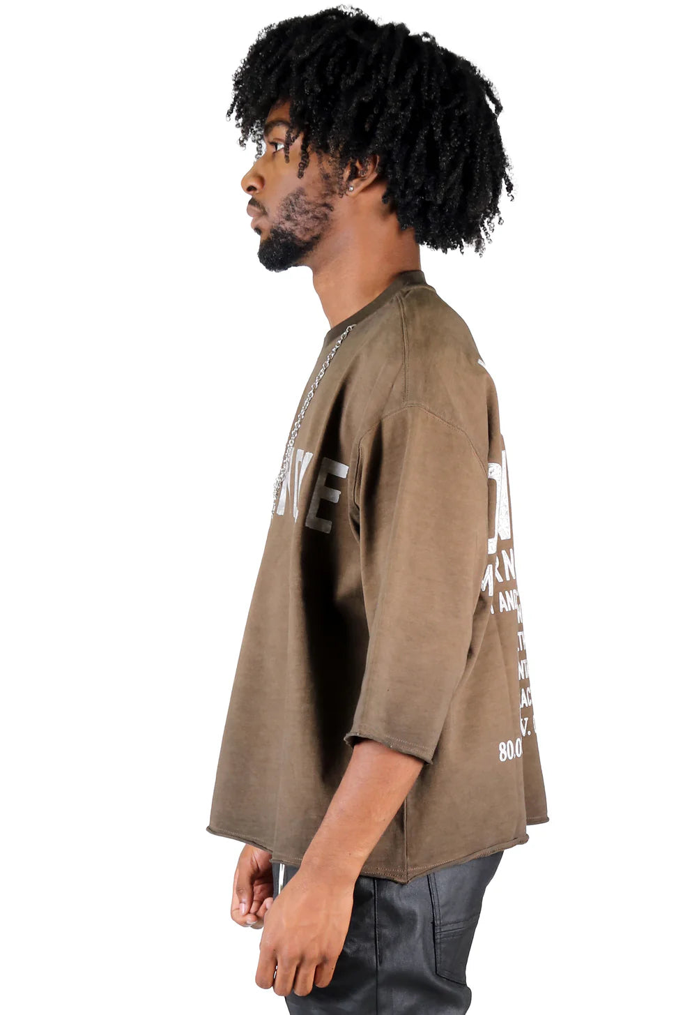 KLEEP Washed S/N Jersey 3/4 Sleeve Crop Top Tee with Detachable Necklace