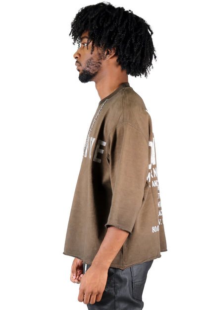 KLEEP Washed S/N Jersey 3/4 Sleeve Crop Top Tee with Detachable Necklace