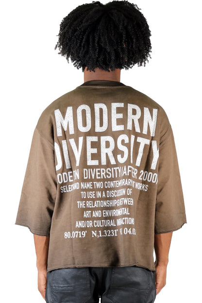 KLEEP Washed S/N Jersey 3/4 Sleeve Crop Top Tee with Detachable Necklace