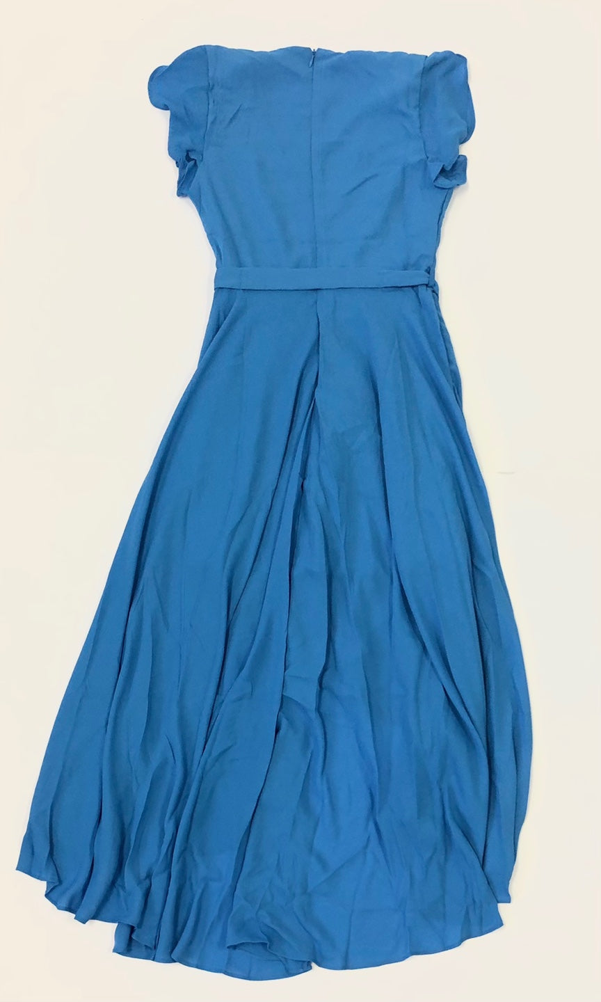 Women Solid Ruffle High Low Maxi Dress BLUE / S