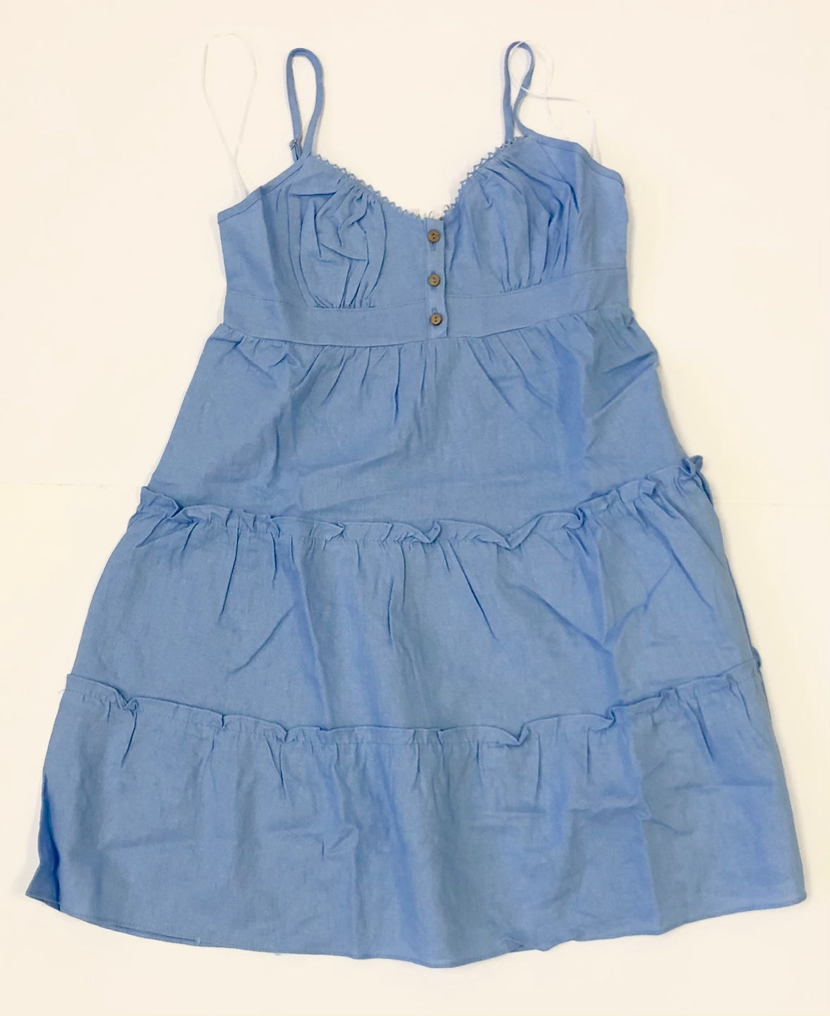 Women Linen Tiered Camisole Dress BLUE / S Women Linen Tiered Camisole Dress BLUE / S