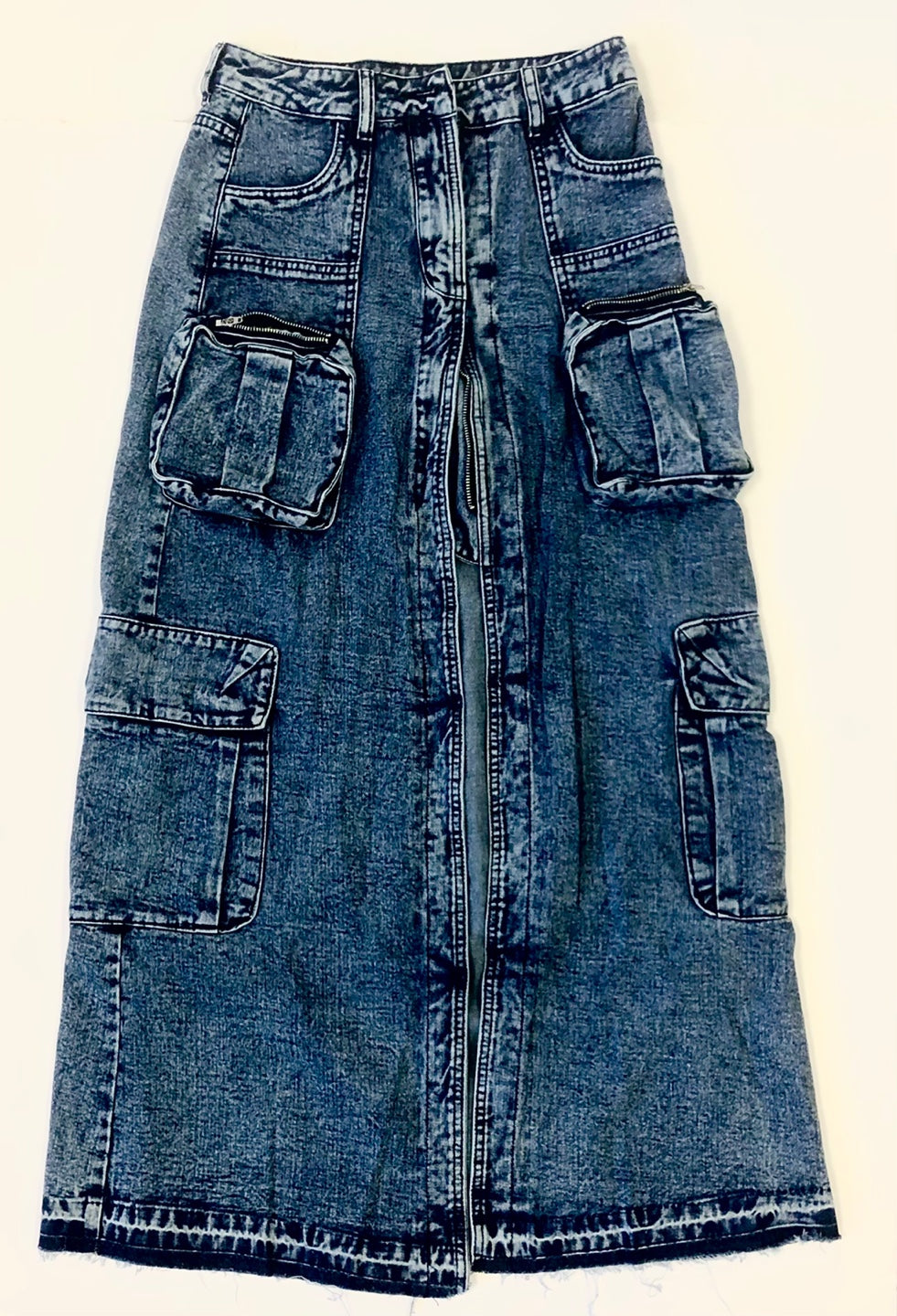 Womens Denim High Waist Pockets Skirt Front Split