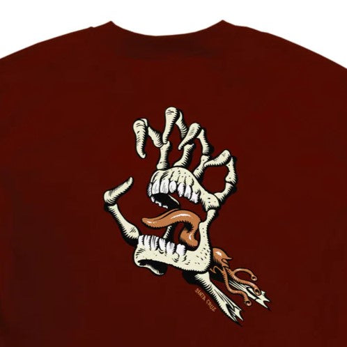 SANTA CRUZ Bone Hand Cruz Graphic T-Shirt - Burgundy