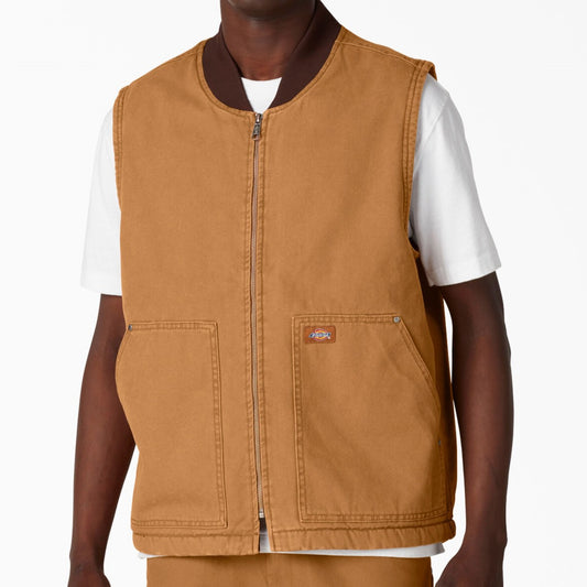 DICKIES Stonewashed Duck High Pile Fleece Lined Vest - Duck Brown