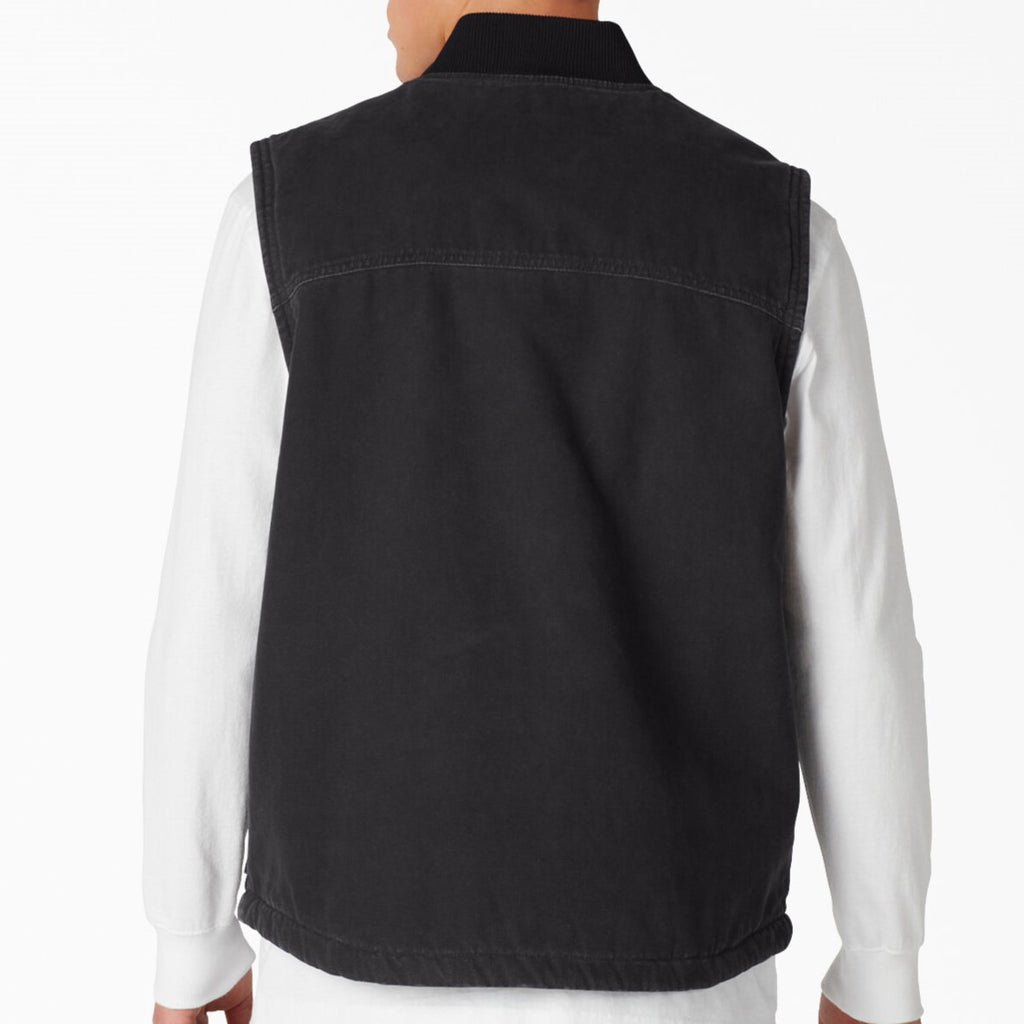 DICKIES Stonewashed Duck High Pile Fleece Lined Vest - Black