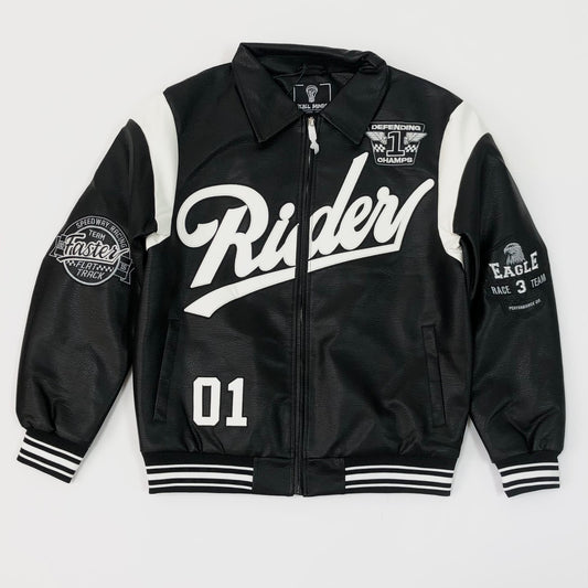 REBEL MINDS Extreme Rider Leather Varsity Jacket