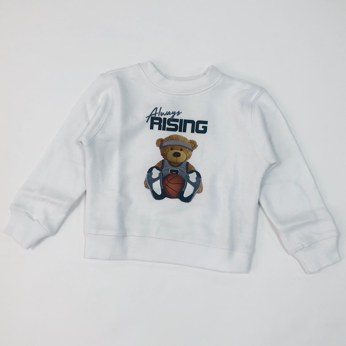 Premium Kid's Always Rising Graphic Fleece Sweatshirt- White/Grey