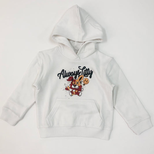 Premium Kid's Always Litty Graphic Pullover Hoodie - White/Red