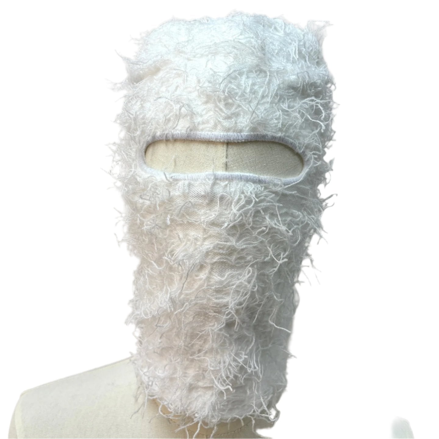 Fuzzy Shiesty Balaclava Distressed Knitted Full Face Ski Mask - Ivory ...