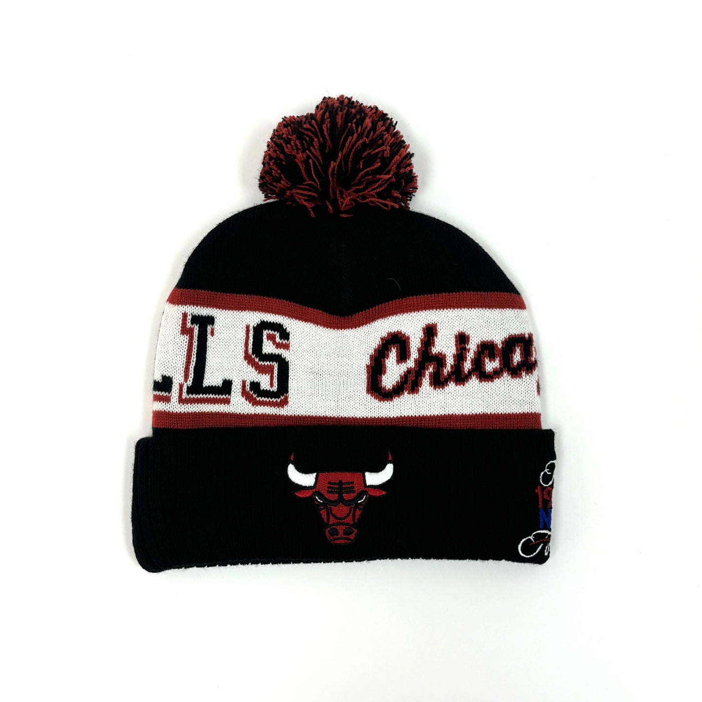 MITCHELL & NESS Chicago Bulls Block Sweep Pom Knit Beanie