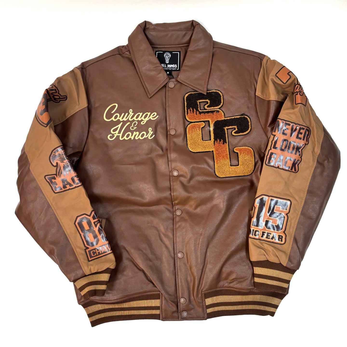 REBEL MINDS Courage & Honor Leather Varsity Jacket