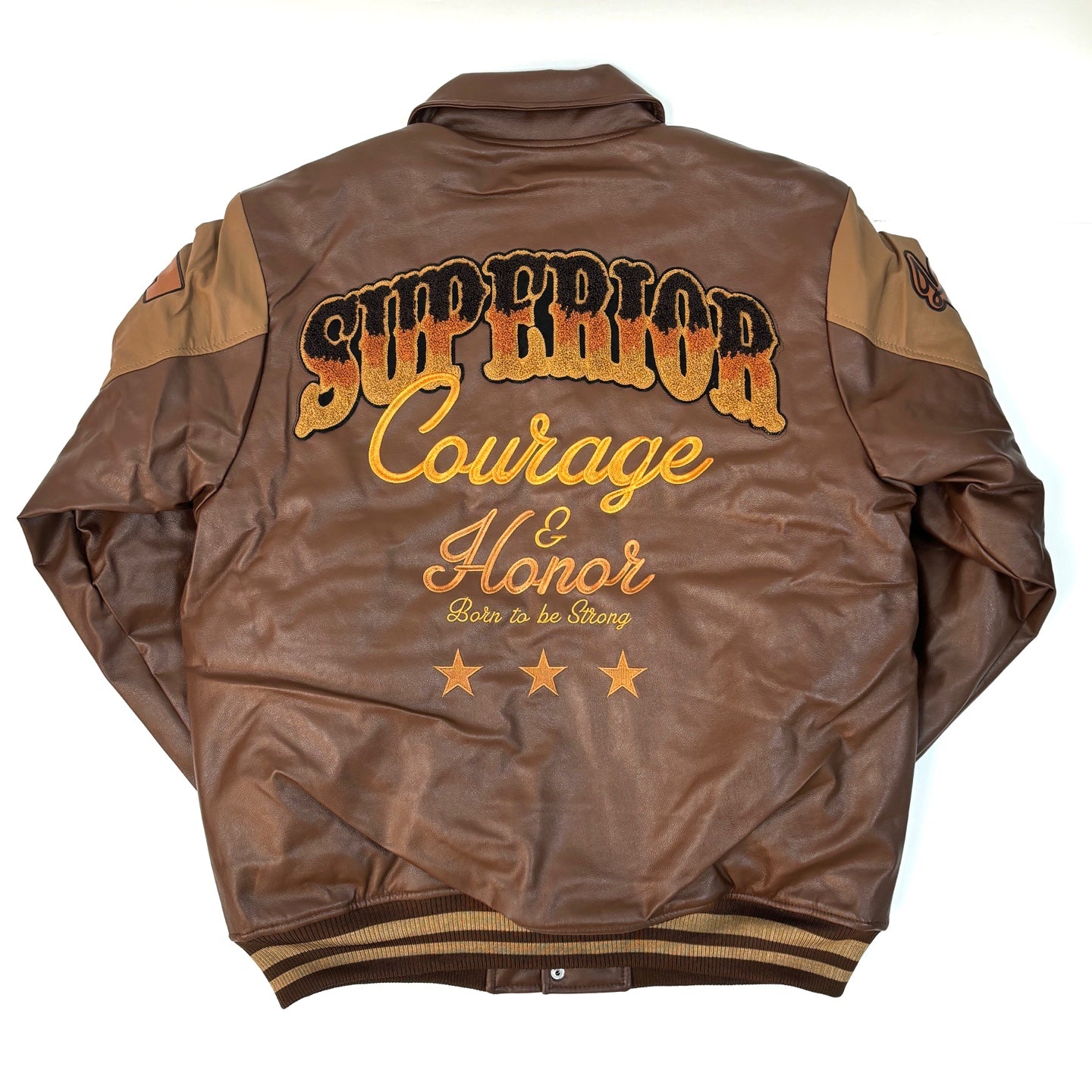 REBEL MINDS Courage & Honor Leather Varsity Jacket