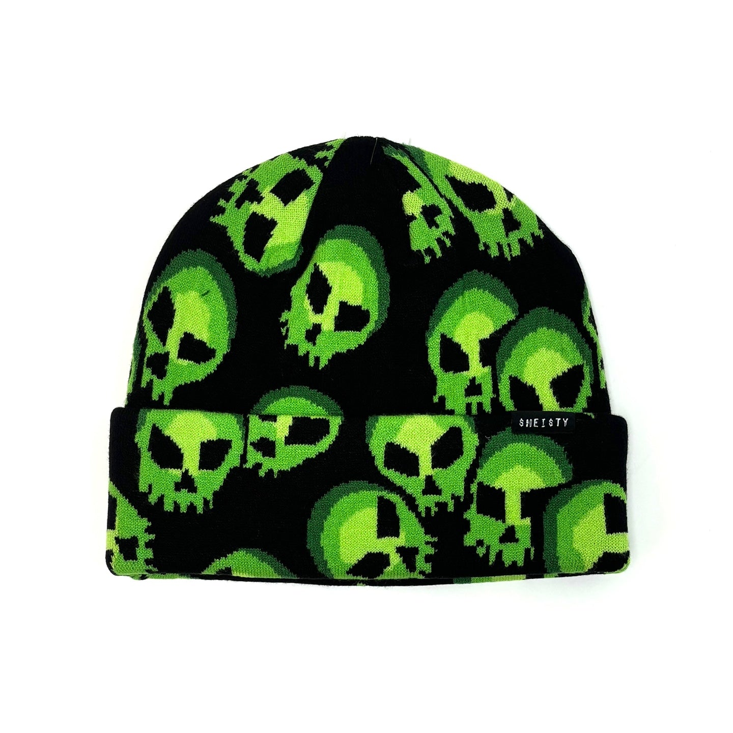 SHEISTY Green Skulls Beanie