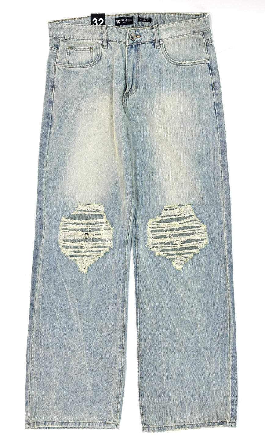 WAIMEA Ripped Color Washed Baggy Jeans