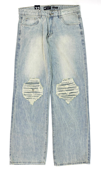 WAIMEA Ripped Color Washed Baggy Jeans