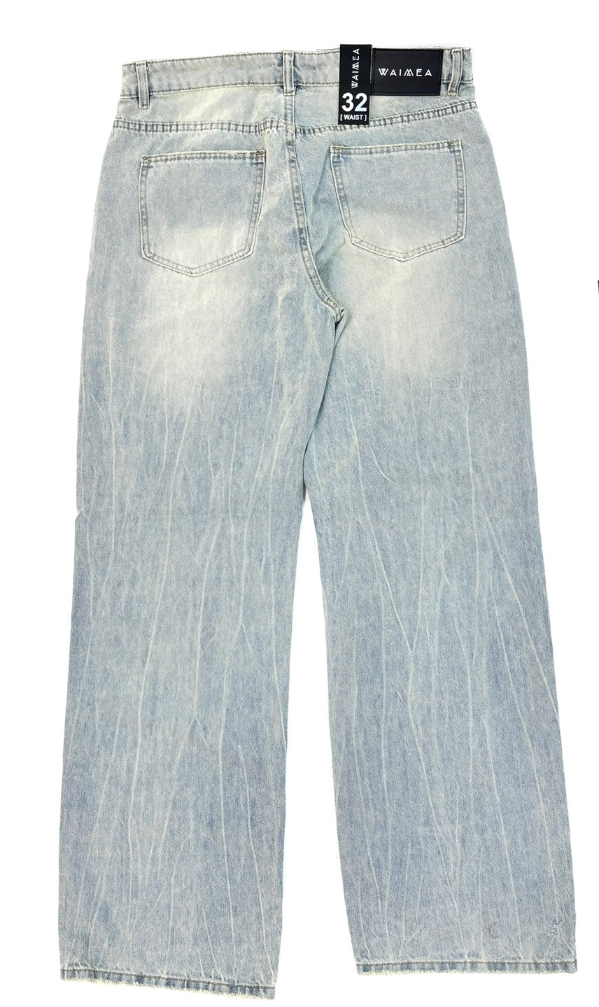 WAIMEA Ripped Color Washed Baggy Jeans