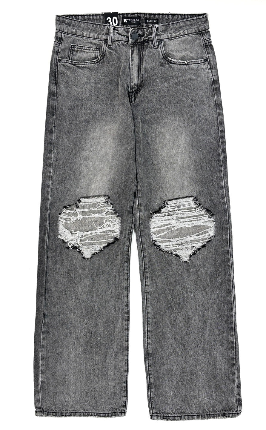 WAIMEA Ripped Color Washed Baggy Jeans