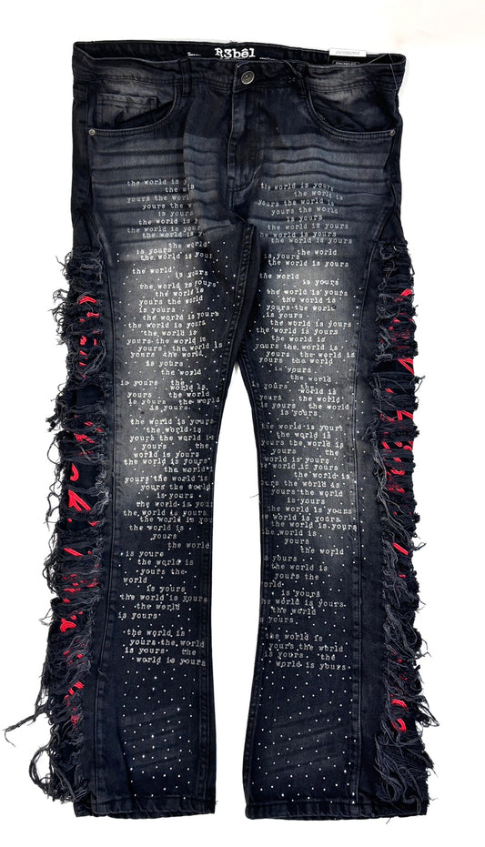 R3BEL Ripped Color Washed Stacked Jeans