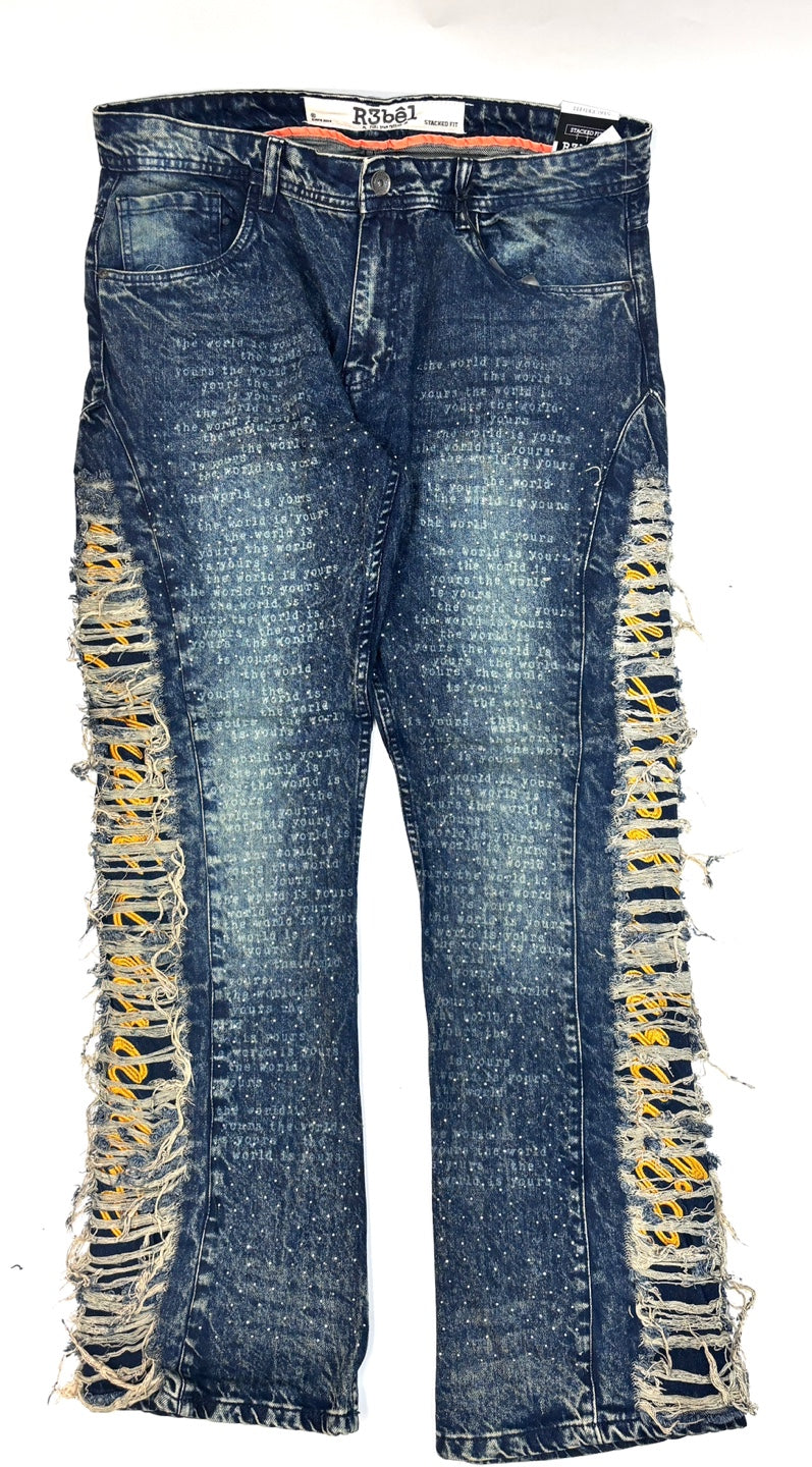 R3BEL Ripped Color Washed Stacked Jeans