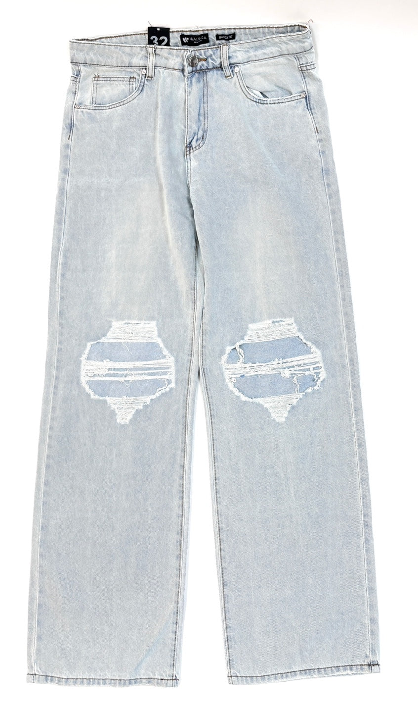 WAIMEA Ripped Color Washed Baggy Jeans